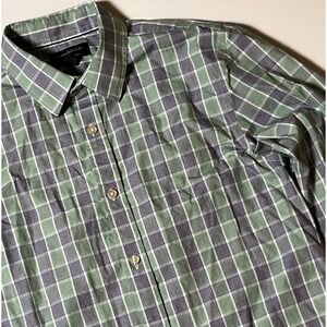 Banana Republic Non-Iron Tailored Slim Shirt Size M Blue & Green Plaid Button Up